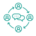 Community icon with connected people and chat bubble