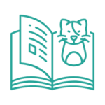 Content creator icon with cat head peeks out from book