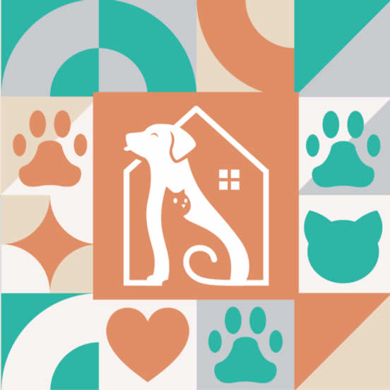 PAWS N HARMONY (1) Dog and cat with house representing harmonius living with pets